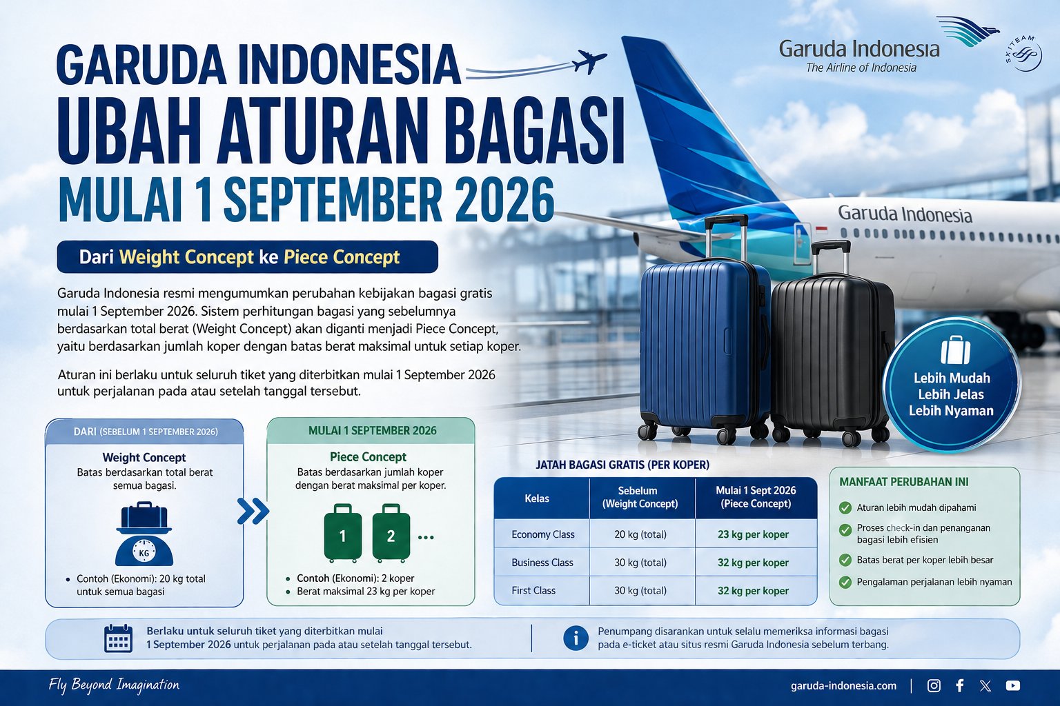 Garuda Indonesia Ubah Aturan Bagasi Mulai 1 September 2026, Penumpang Wajib Pahami Sistem Piece Concept