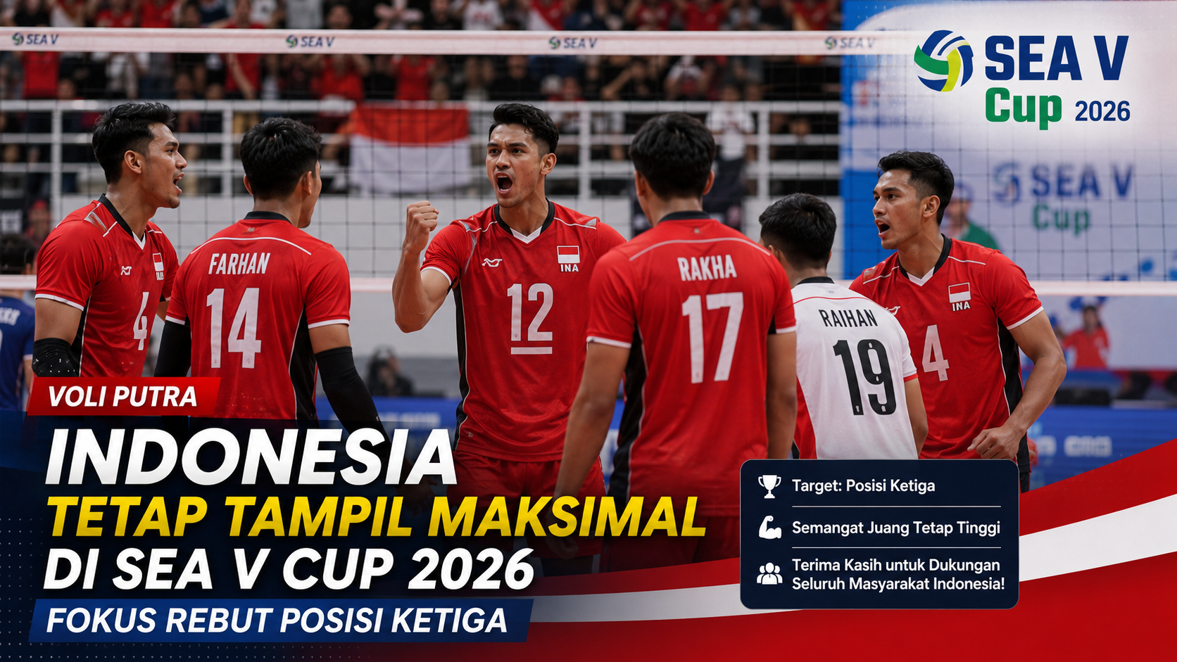 Indonesia Tetap Tampil Maksimal di SEA V Cup 2026, Fokus Rebut Posisi Ketiga
