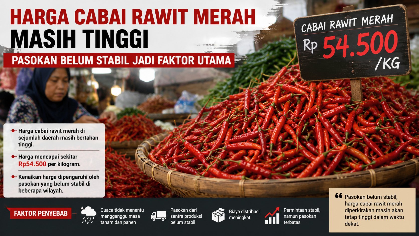 Harga Cabai Rawit Merah Masih Tinggi, Pasokan Belum Stabil Jadi Faktor Utama