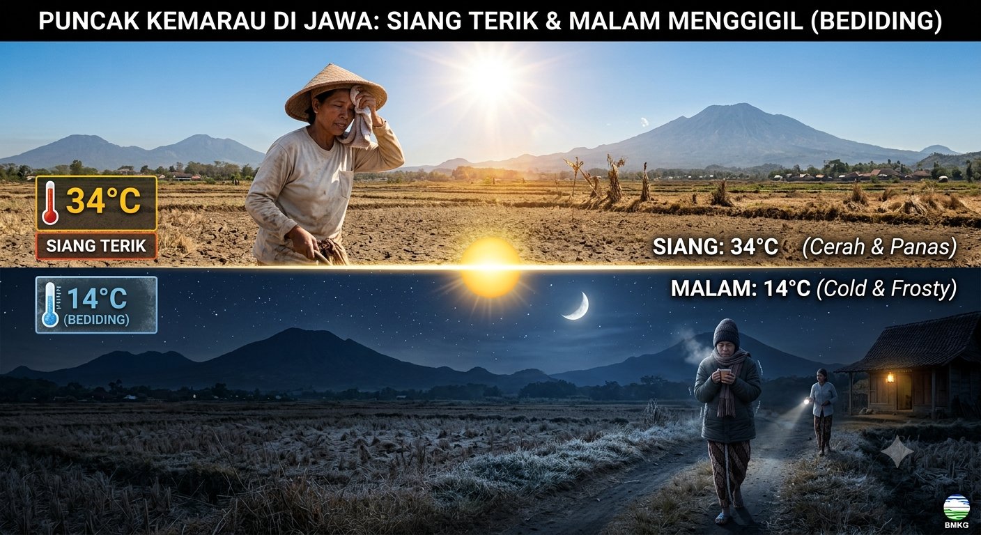 Siang Terik Malam Menggigil BMKG Jelaskan Fenomena Bediding dan Puncak Musim Kemarau di Pulau Jawa