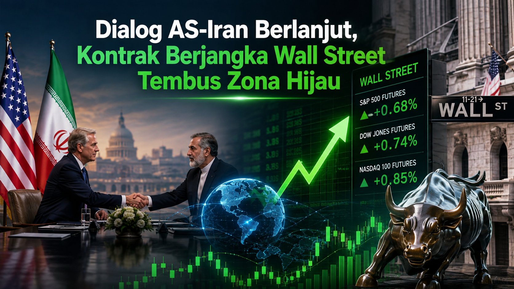 Dialog AS-Iran Berlanjut, Kontrak Berjangka Wall Street Tembus Zona Hijau