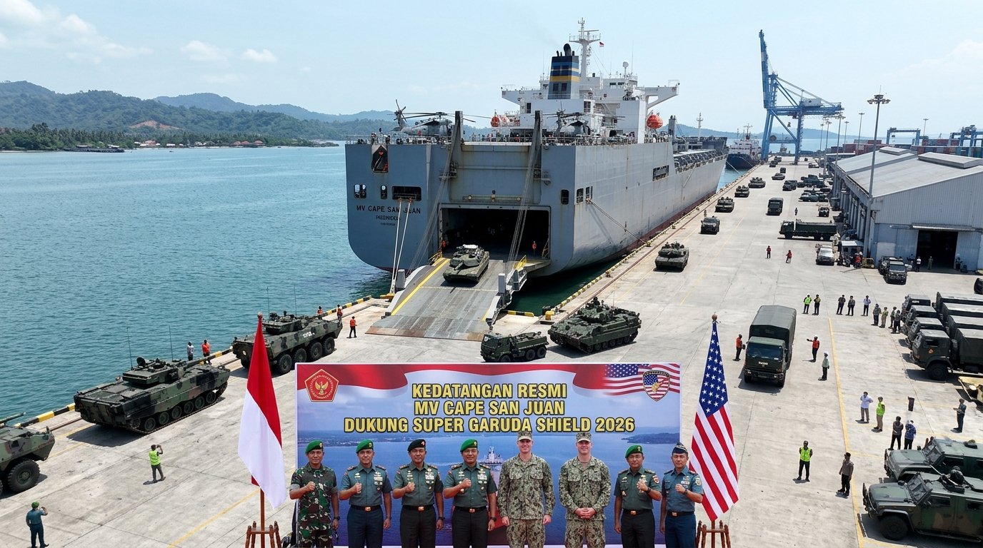Dukung Super Garuda Shield 2026, Kapal Pengangkut Alutsista MV Cape San Juan Resmi Tiba di Lampung