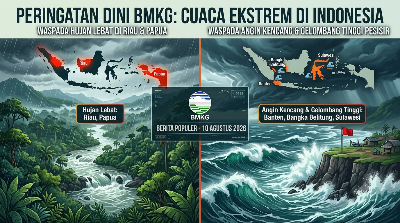 BMKG Rilis Peringatan Dini Cuaca Ekstrem Waspadai Hujan Lebat di Riau-Papua dan Gelombang Tinggi Pesisir