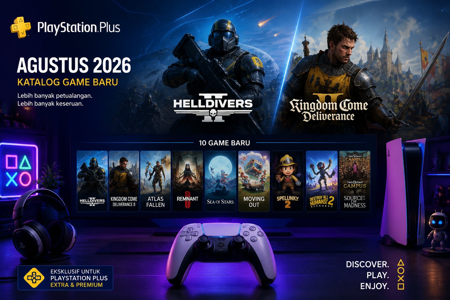 PS Plus Agustus 2026 Tambah 10 Game, Helldivers 2 hingga Kingdom Come: Deliverance II Jadi Sorotan
