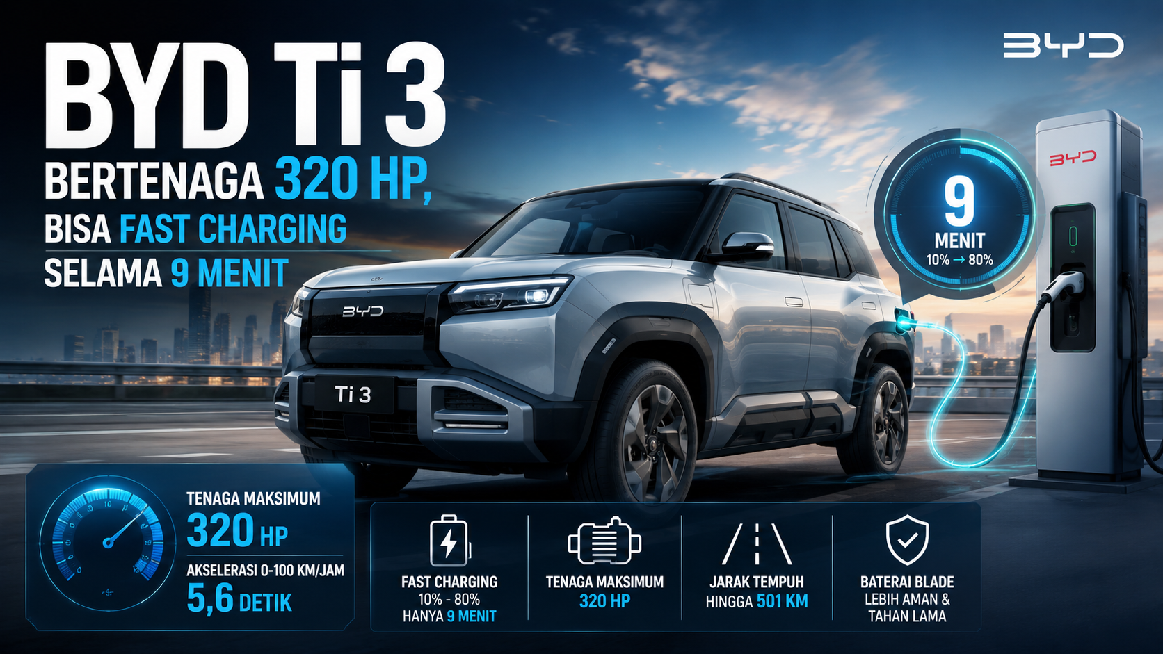 Cuma 9 Menit Cas! BYD Ti 3 Hadirkan Sensasi 320 HP Tanpa Waktu Tunggu