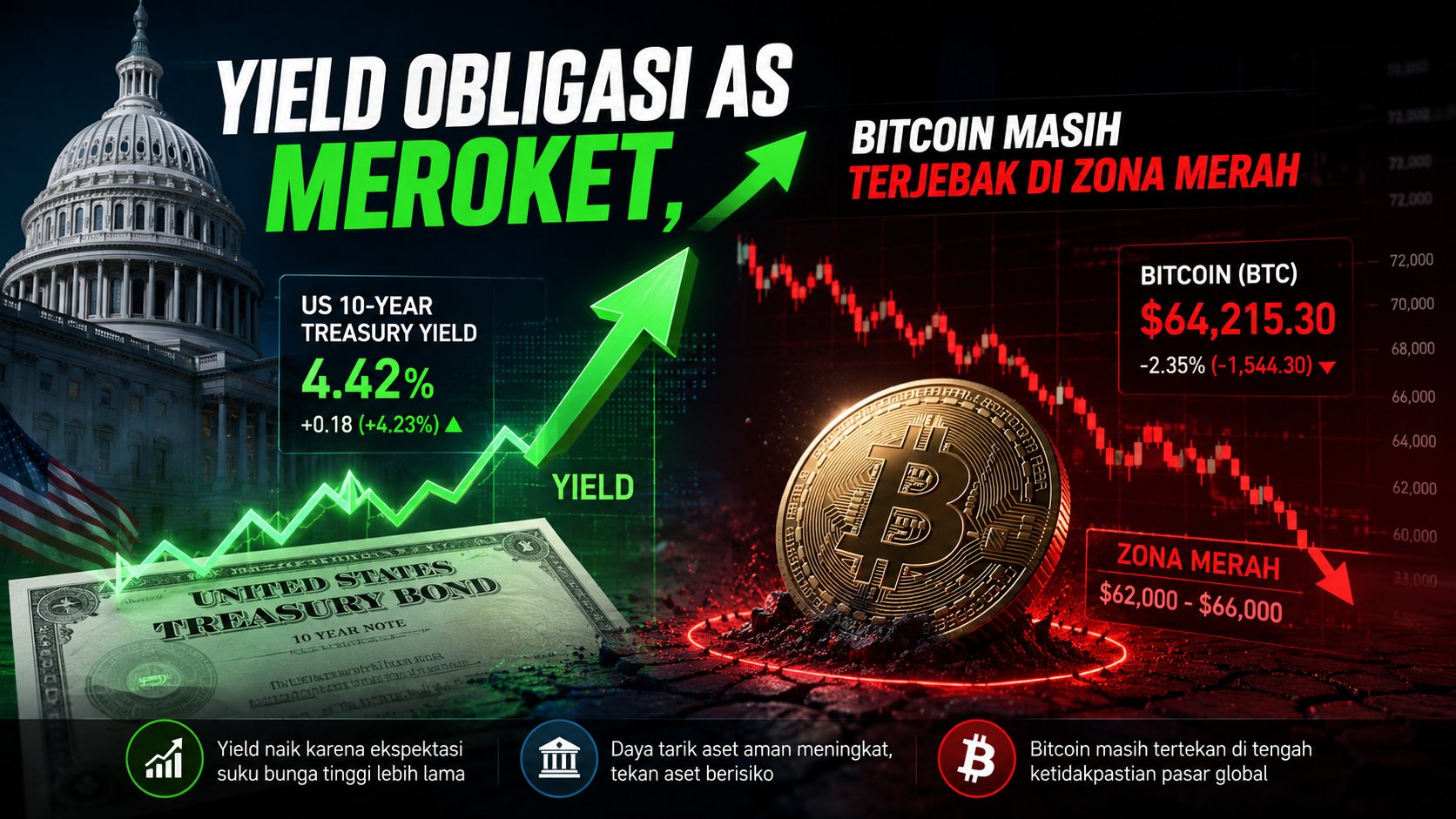 Yield Obligasi AS Meroket, Bitcoin Masih Terjebak di Zona Merah