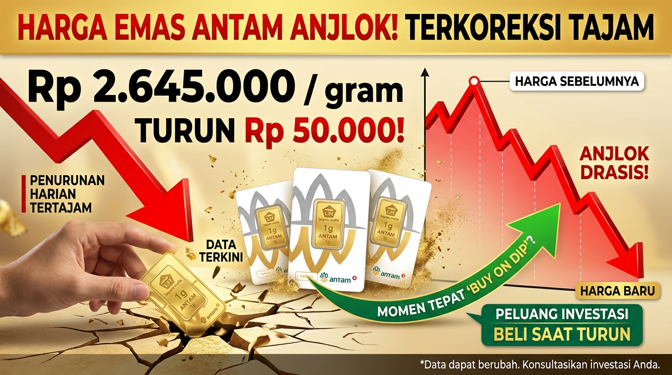Harga Emas Antam Anjlok Rp 50.000 per Gram Terkoreksi Tajam ke Level Rp 2.645.000, Momen Tepat 'Buy on Dip'?
