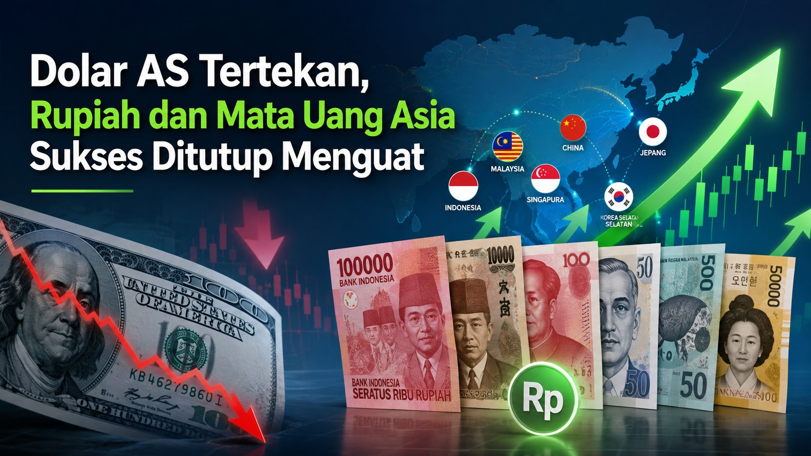 Dolar AS Tertekan, Rupiah dan Mata Uang Asia Sukses Ditutup Menguat