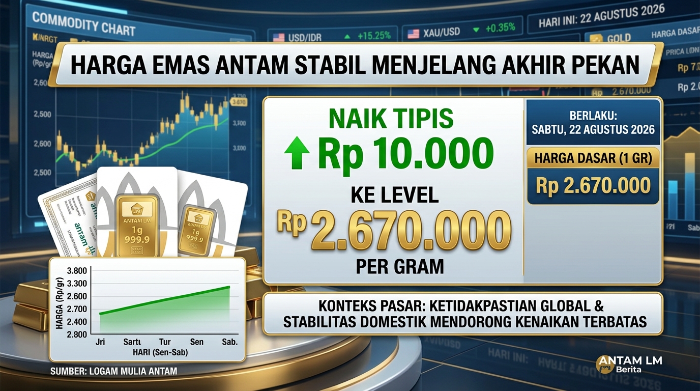 Harga Emas Antam Stabil Menjelang Akhir Pekan Naik Tipis Rp 10.000 ke Level Rp 2.670.000 per Gram