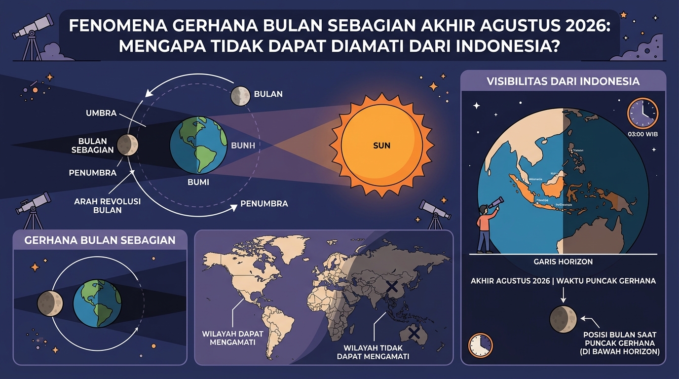 Fenomena Gerhana Bulan Sebagian Akhir Agustus 2026 Mengapa Tidak Dapat Diamati dari Indonesia?