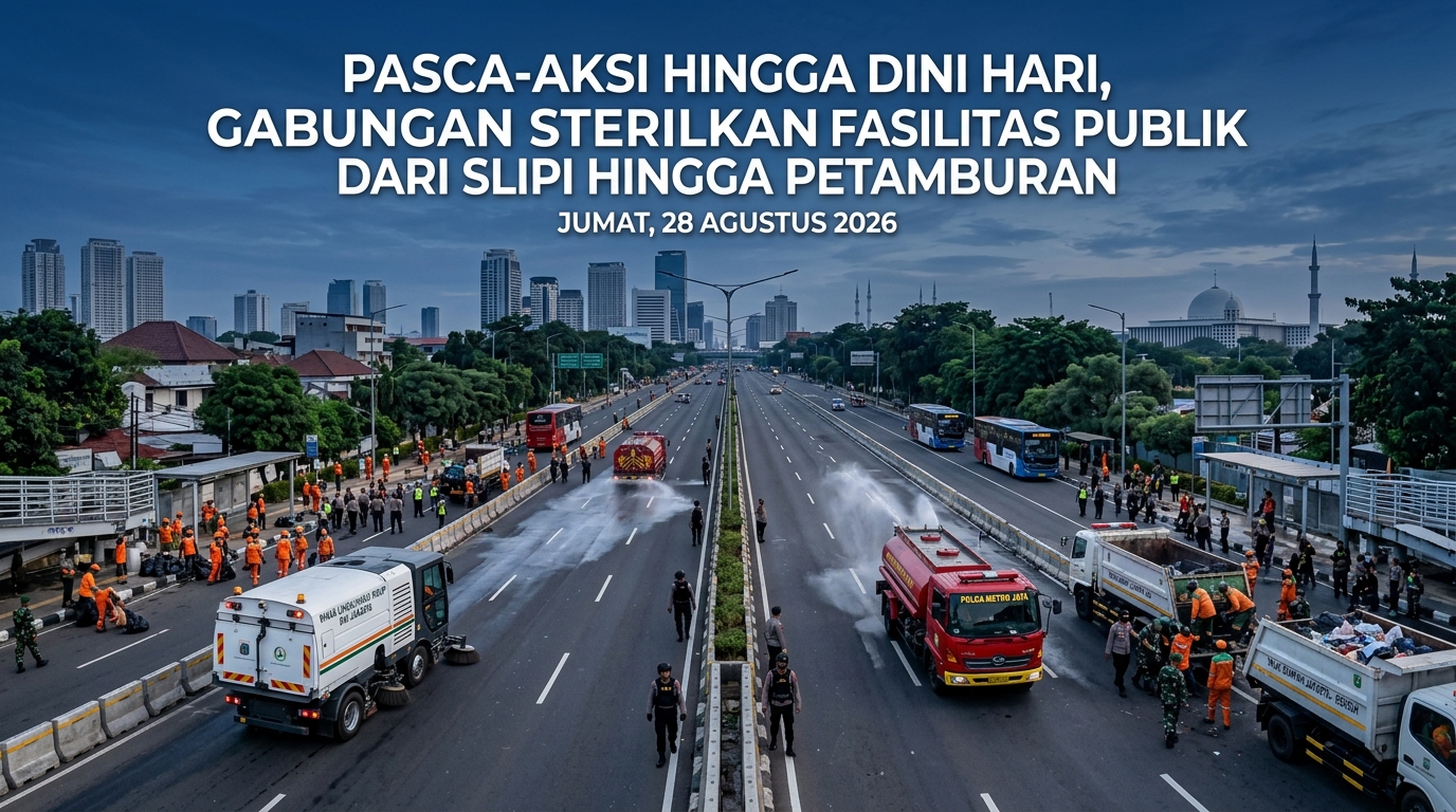 Pasca-Aksi Hingga Dini Hari, Petugas Gabungan Sterilkan Fasilitas Publik dari Slipi hingga Petamburan
