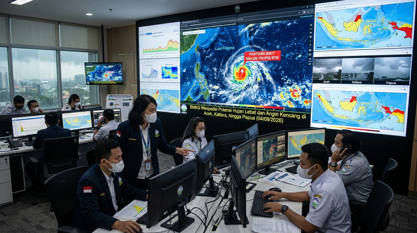 BMKG Pantau Pergerakan Bibit Siklon Tropis 97W di Laut Filipina Waspadai Potensi Hujan Lebat dan Angin Kencang di Aceh, Kaltara, hingga Papua