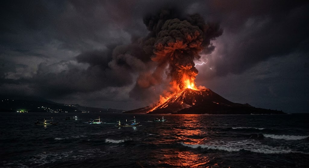 Erupsi Menerus Gunung Anak Krakatau : Status Siaga Meningkat, Warga Diimbau Waspadai Sebaran Abu Vulkanik
