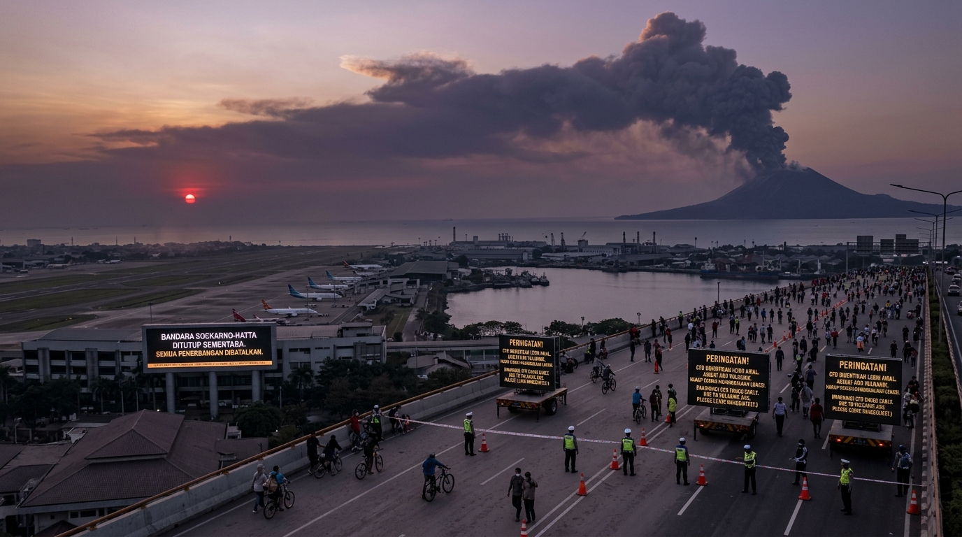 Erupsi Gunung Anak Krakatau Meluas Bandara Soekarno-Hatta Ditutup Sementara, CFD Jakarta Dihentikan Lebih Awal