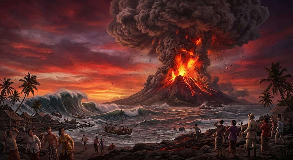 FAKTA SEJARAH, Suara Paling Keras di Bumi, Letusan Gunung Krakatau 1883 Mengubah Iklim Global dan Menghapus Ribuan Nyawa