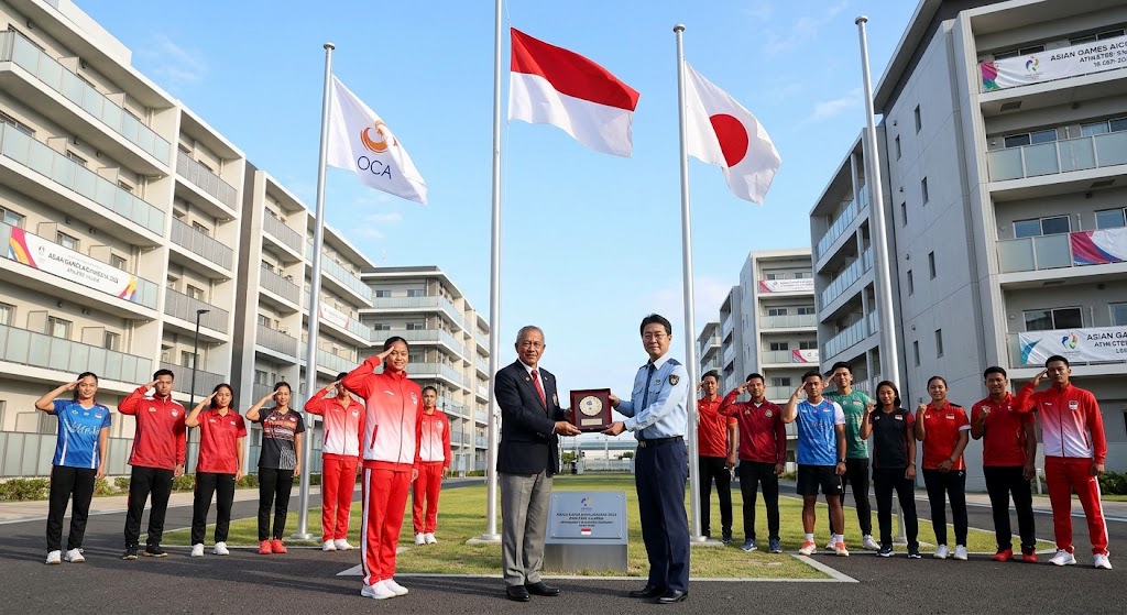 H-1 Pembukaan Asian Games 2026! Bendera Merah Putih Resmi Berkibar di Desa Atlet Nagoya
