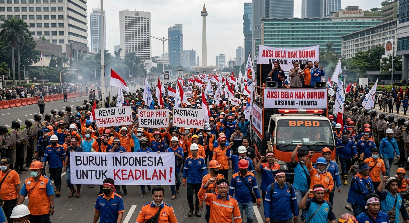 Gelombang Unjuk Rasa Buruh Kepung Pusat Jakarta, Suarakan Kelayakan Upah dan Perlindungan Tenaga Kerja