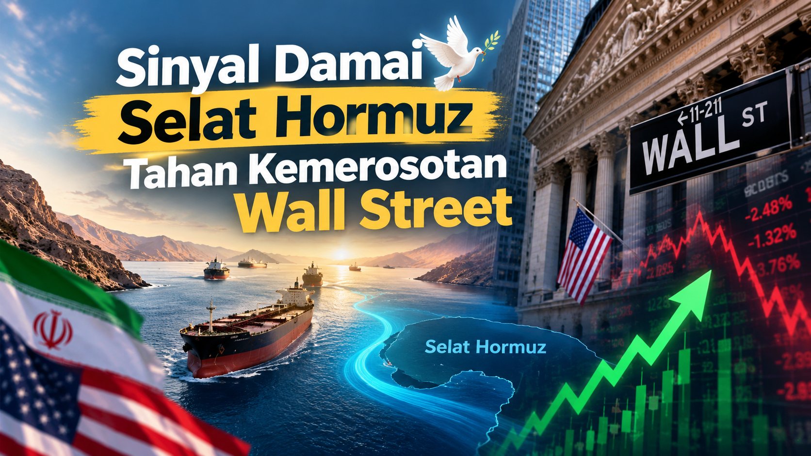 Sinyal Damai Selat Hormuz Tahan Kemerosotan Wall Street