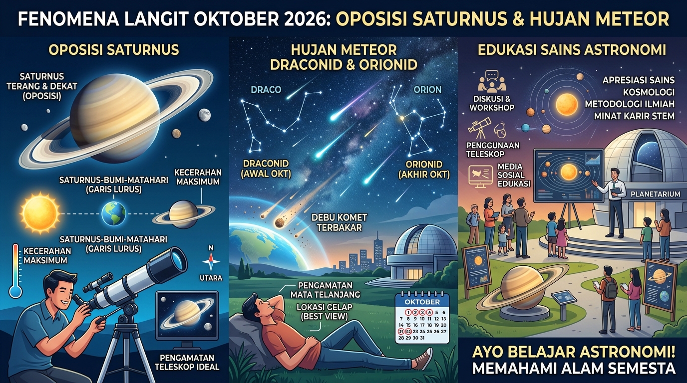 Fenomena Langit Oktober 2026 Oposisi Saturnus, Hujan Meteor, dan Edukasi Sains Astronomi