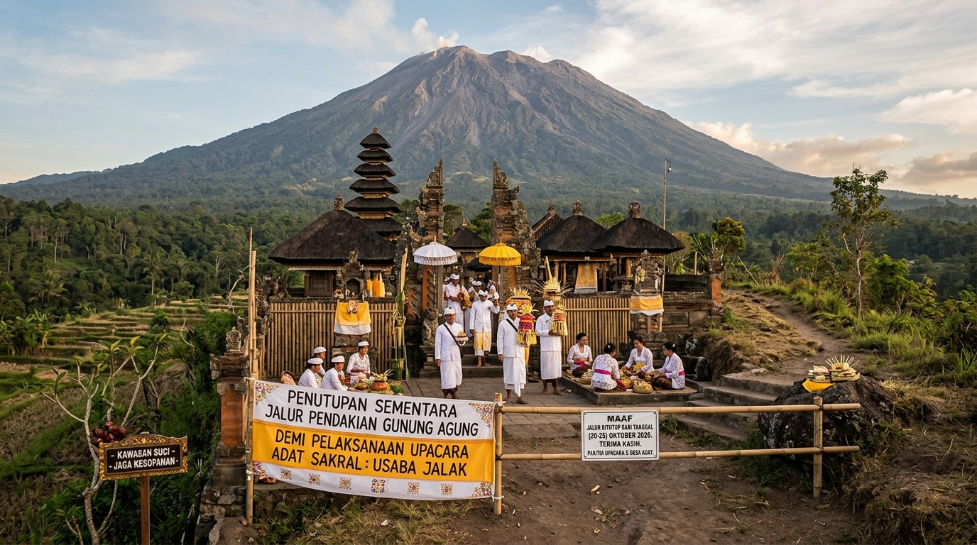 Penutupan Sementara Jalur Pendakian Gunung Agung Bali Demi Pelaksanaan Upacara Adat Sakral