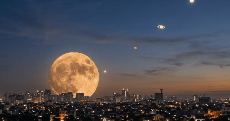 Simfoni Cakrawala Pasca Meteor : Mengamati Barisan Planet dan Fase Purnama 'Flower Moon' di Langit Indonesia