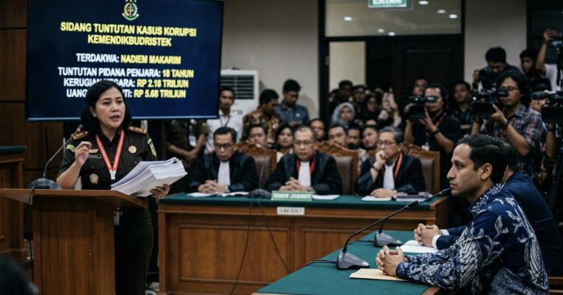 Babak Baru Persidangan Tipikor Kemendikbudristek Jaksa Tuntut Nadiem Makarim Delapan Belas Tahun Penjara Atas Dugaan Korupsi Pengadaan Teknologi Pendidikan Nasional