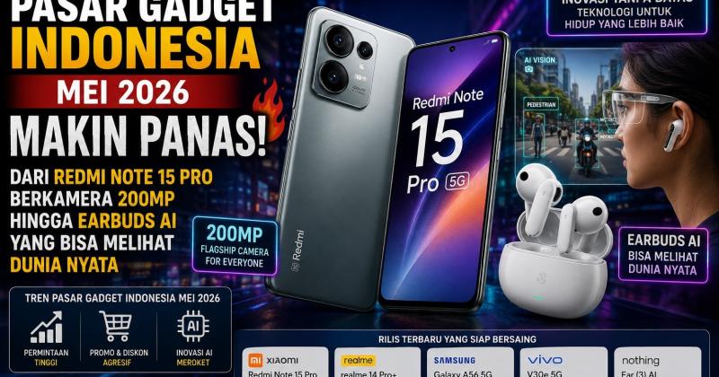 Pasar Gadget Indonesia Mei 2026 Makin Panas, dari Redmi Note 15 Pro Berkamera 200MP hingga Earbuds AI yang Bisa Melihat Dunia Nyata