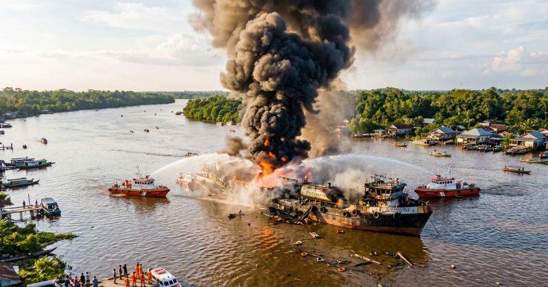 Tragis! Kapal Pengangkut Pertalite Meledak di Sungai Kapuas, Penyelidikan Intensif Dimulai