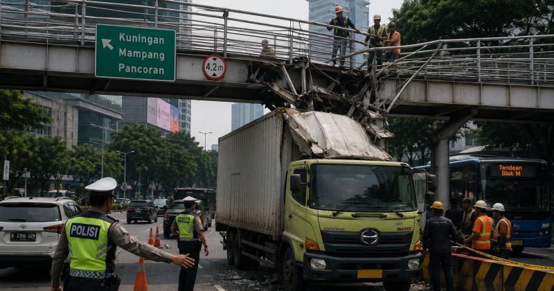 Jalan Tendean Ditutup Sementara Usai Truk Tabrak JPO, Lalu Lintas Sempat Lumpuh