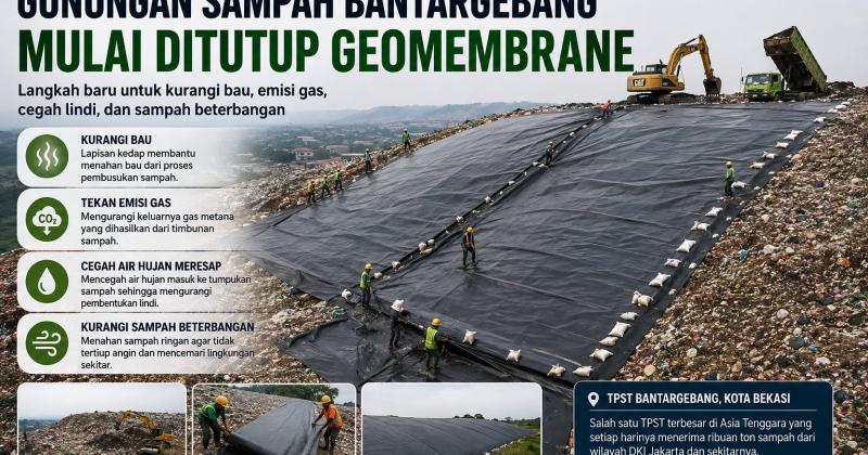 Gunungan Sampah Bantargebang Mulai Ditutup Geomembrane, Langkah Baru Tekan Bau dan Emisi Gas