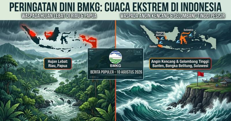 BMKG Rilis Peringatan Dini Cuaca Ekstrem Waspadai Hujan Lebat di Riau-Papua dan Gelombang Tinggi Pesisir