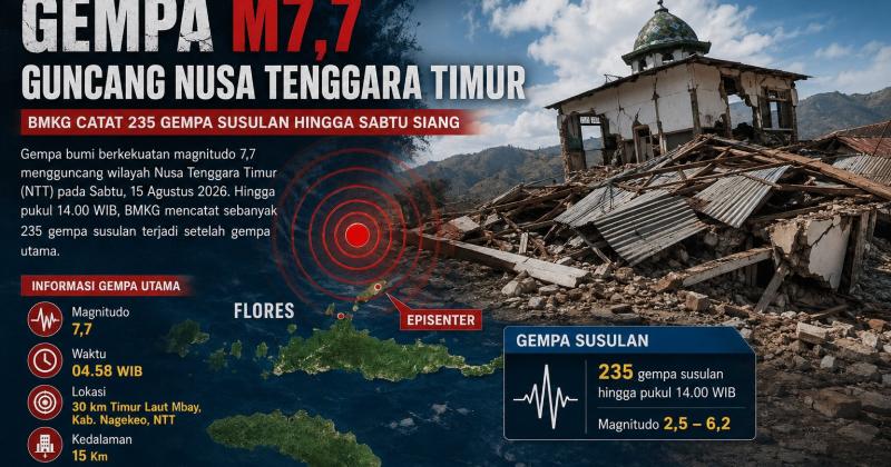 Gempa M7,7 Guncang NTT, BMKG Catat 235 Gempa Susulan hingga Sabtu Siang