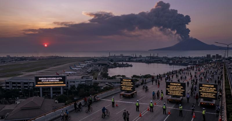 Erupsi Gunung Anak Krakatau Meluas Bandara Soekarno-Hatta Ditutup Sementara, CFD Jakarta Dihentikan Lebih Awal
